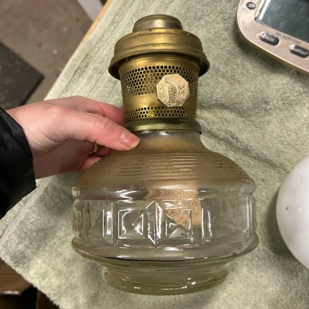 Vintage Brass and Glass Oil Lamp